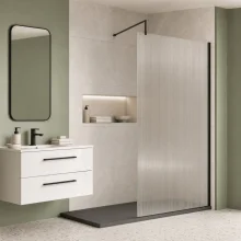 Nuie Fluted 1000mm Brushed Brass Wetroom Screen with Support Bar