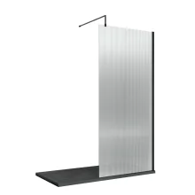Nuie Fluted 800mm Black Wetroom Screen with Support Bar