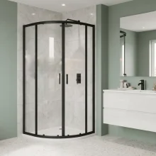 Nuie Rene Matt Black 1200 x 800mm Left Hand Offset Quadrant Enclosure & Tray