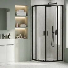 Nuie Rene Matt Black 1200 x 800mm Right Hand Offset Quadrant Enclosure, Tray, Square Shower Valve