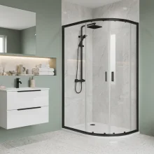 Nuie Rene Matt Black 1200 x 800mm Right Hand Offset Quadrant Enclosure, Tray, Square Shower Valve