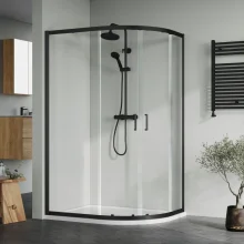 Nuie Rene Matt Black 1200 x 800mm Right Hand Offset Quadrant Enclosure, Tray, Square Shower Valve