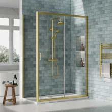 nuie-rene-brushed-brass-1400-x-700mm-sliding-shower-door-enclosure-inc-side-panel-and-tray-lifestyle.webp