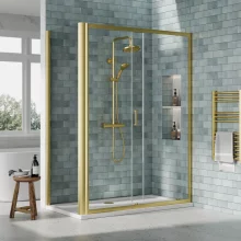 nuie-rene-brushed-brass-1400-x-760mm-sliding-shower-door-enclosure-inc-side-panel-and-tray-lifestyle-2.webp