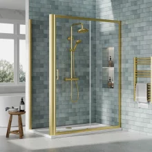 nuie-rene-brushed-brass-1400-x-760mm-sliding-shower-door-enclosure-inc-side-panel-and-tray-lifestyle.webp