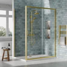 nuie-rene-brushed-brass-1400-x-900mm-sliding-shower-door-enclosure-inc-side-panel-and-tray-lifestyle.webp