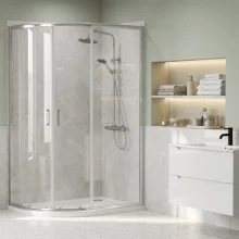 Nuie Rene Chrome 900mm Pivot Shower Door Square Enclosure inc Side Panel & Tray
