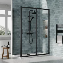 nuie-rene-matt-black-1400-x-700mm-sliding-shower-door-enclosure-inc-side-panel-and-tray-lifestyle.webp