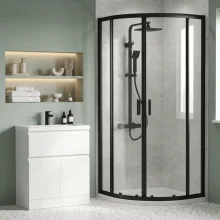 Nuie Rene Matt Black 800mm Quadrant Enclosure, Tray, Thermostatic Shower & Waste