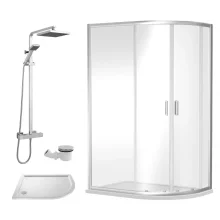 Nuie Rene Chrome 1000 x 800mm Framed Offset Quadrant Enclosure, Tray, Thermostatic Shower & Waste