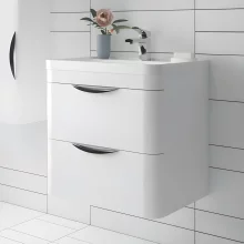 Nuie Parade 800mm White Wall Mounted Two Drawer Vanity Unit with Ceramic Basin