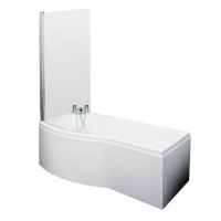 Nuie 1700 x 900mm B Shaped Left Hand Shower Bath, Bath Screen, Side Panel and Leg Set