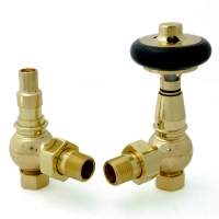 DQ Stanley TRV Angled with Black Heads in Polished Brass Radiator Valves