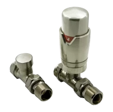 Reina Brushed Steel Straight Thermostatic Radiator Valves Modal TRV Inc Lockshield
