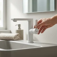 roca-targa-matt-white-basin-mixer-tap-with-side-handle-waste-lifestyle.webp