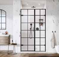 Roman Liberty Black Grid Hinged Door With 1 In-Line Panel - 760mm Alcove