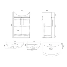 SELECT Strata Oak 500mm Two Drawer Floor Standing Vanity Unit