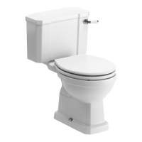 Shetland Closed Coupled Toilet & Satin White Wood Effect Seat