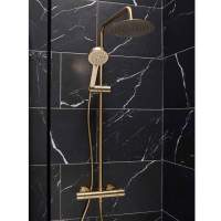 Scudo Elliott Square Brushed Brass Dual Head Shower inc Metal Fixed Head 