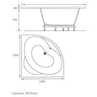 Beaufort Shannon 1700 x 850 P Shaped Shower Bath - Right Hand