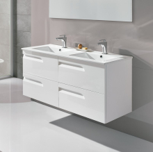 Royo Vitale 600mm 2 Drawer Wall Unit & Square Ceramic Basin in Gloss White