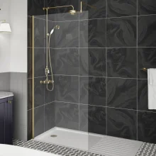 Nuie Wetroom Screen With Brushed Brass Profile and Support Bar
