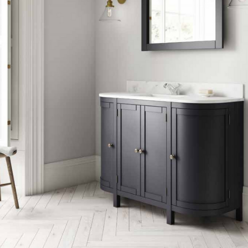 Etienne 1200mm Curved Vanity Unit & Under Counter Basin - Indigo & Carrara Marble - Elation