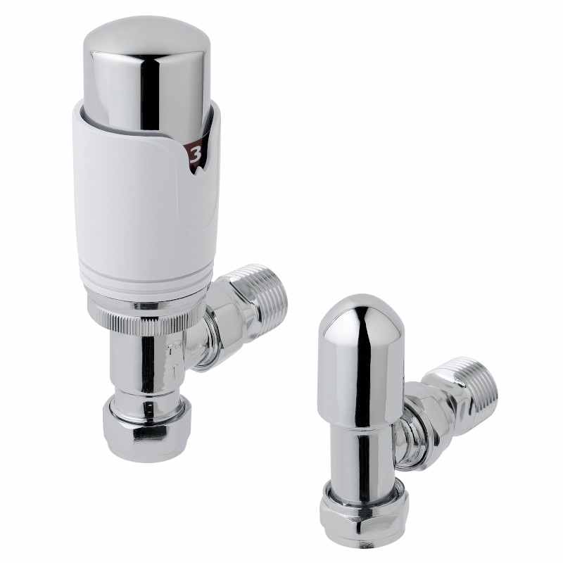 Eastbrook Angled White/Chrome Thermostatic Radiator Valves TRV Inc Lockshield