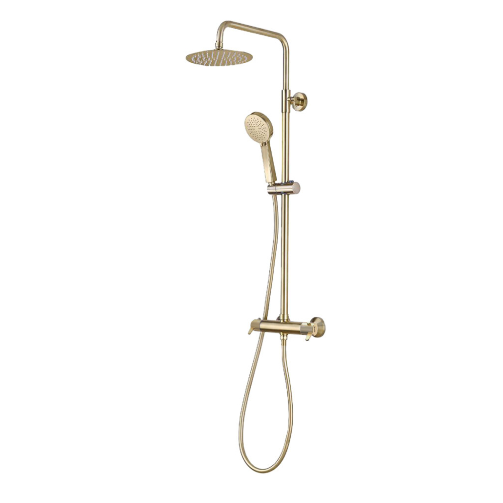 Spey Lever Brushed Brass Dual Head Rigid Riser Shower Kit - Highlife Bathrooms