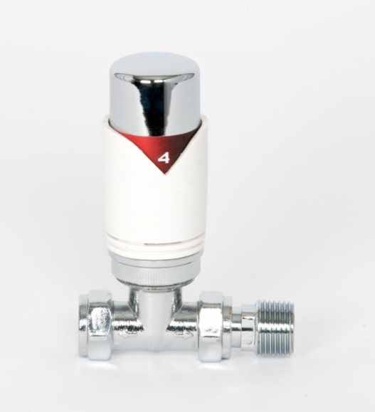 Bute Straight Thermostatic Radiator Valve TRV - White /Chrome