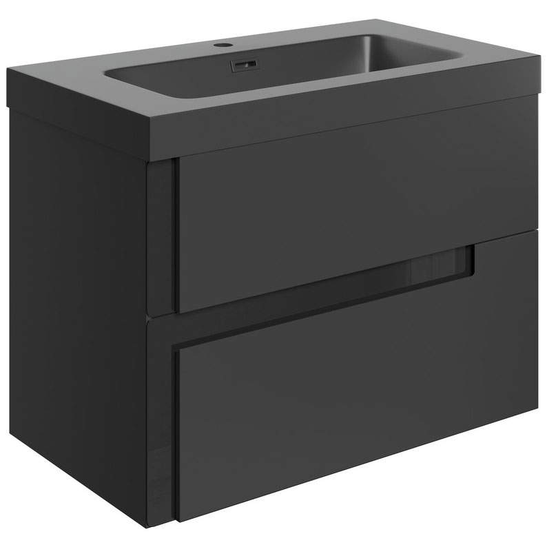 Jux Wall Hung 2 Drawer Basin Unit & Co-ordinating Basin 805mm - Matt Black & Glass