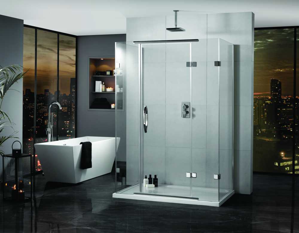 900 x 800mm - Inline 3 Sided Hinge Door Shower Enclosure with Two Side Panels - Aquadart