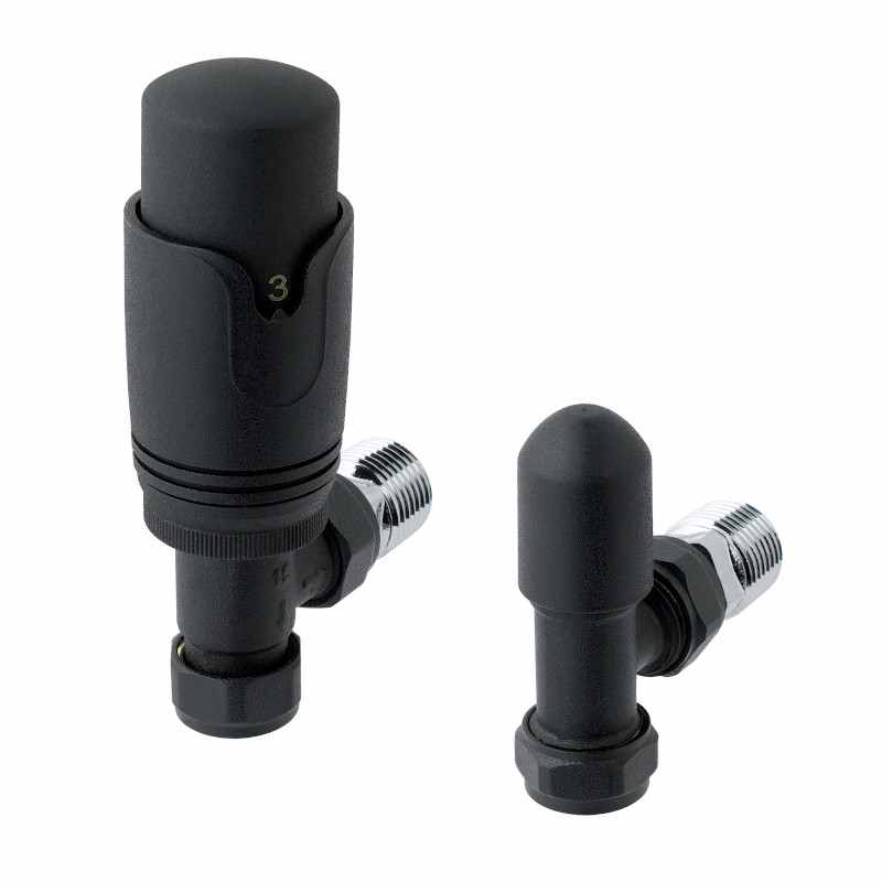 Eastbrook Angled Black Thermostatic Radiator Valves TRV Inc Lockshield