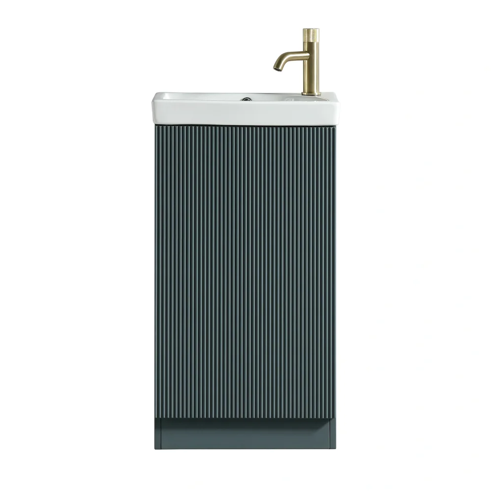 Flauto Mini 460mm Smoked Sage Floor Standing Fluted Cloakroom Vanity Basin Unit