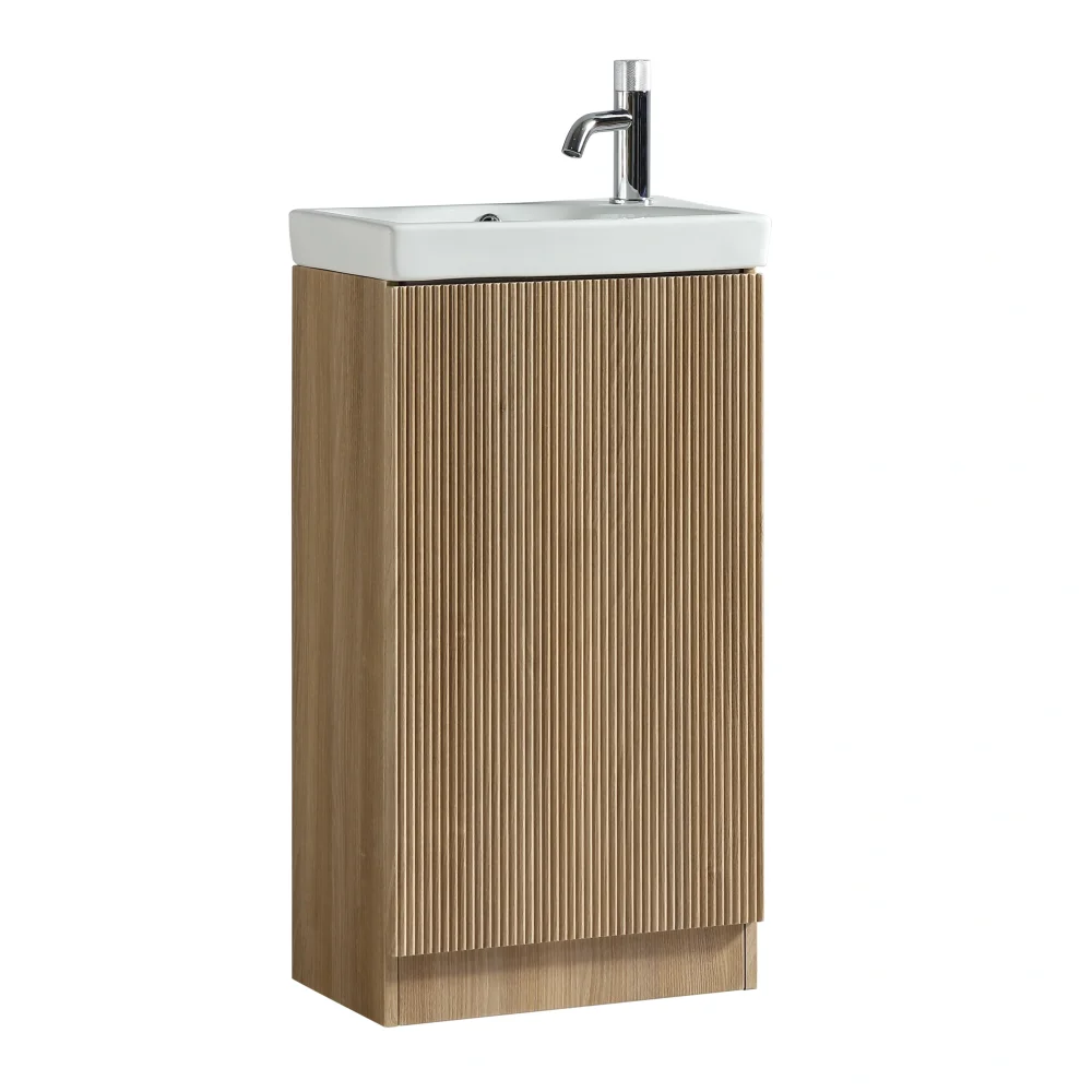 Flauto Mini 460mm Country Oak Floor Standing Fluted Cloakroom Vanity Basin Unit