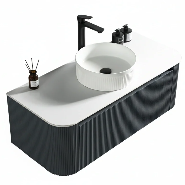 Flauto Midnight Shadow Fluted 1070mm Wall Hung Vanity Basin Unit With Countertop