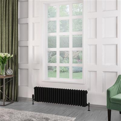 Eastbrook Rivassa 3 Column Radiator in Matt Black - 300 x 1148mm