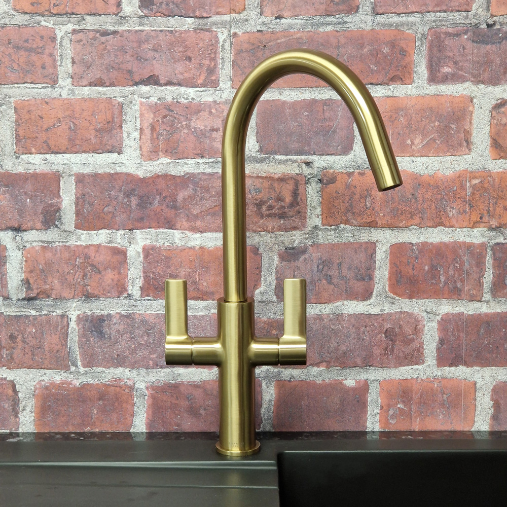 Jeroni Swan 2 Handle Antique Brass Kitchen Mixer Tap Francis Pegler