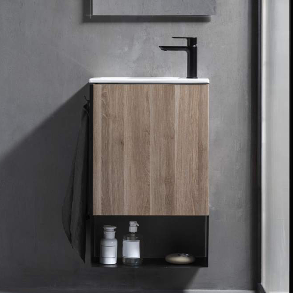 Roca Mini Pro 465mm Washbasin and Vanity Unit - Birch
