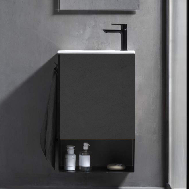 Roca Mini Pro 465mm Washbasin and Vanity Unit - Matt Black