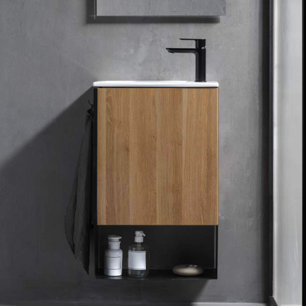 Roca Mini Pro 465mm Washbasin and Vanity Unit - Western Oak