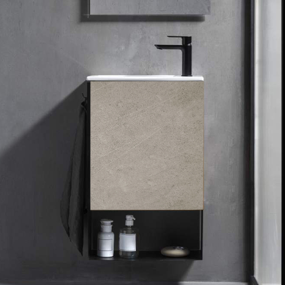 Roca Mini Pro 465mm Washbasin and Vanity Unit - Concrete Grey