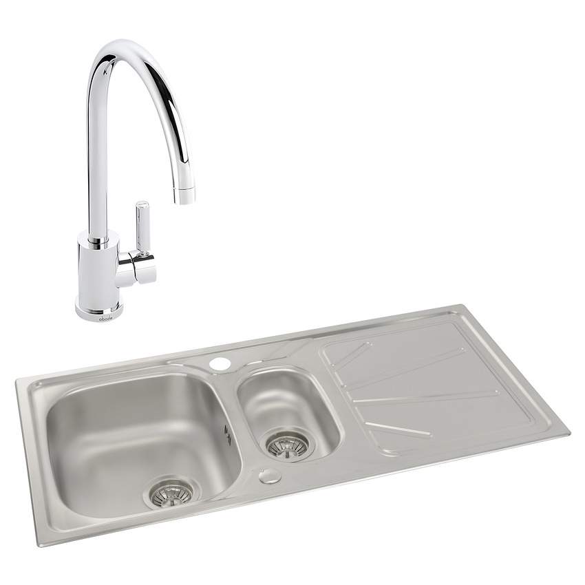 Abode Trydent 1.5 Bowl Inset Stainless Steel Sink & Atlas Tap Pack