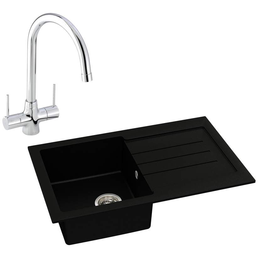 Abode Xcite 1 Bowl Inset Black Metallic Kitchen Sink & Nexa Tap Pack