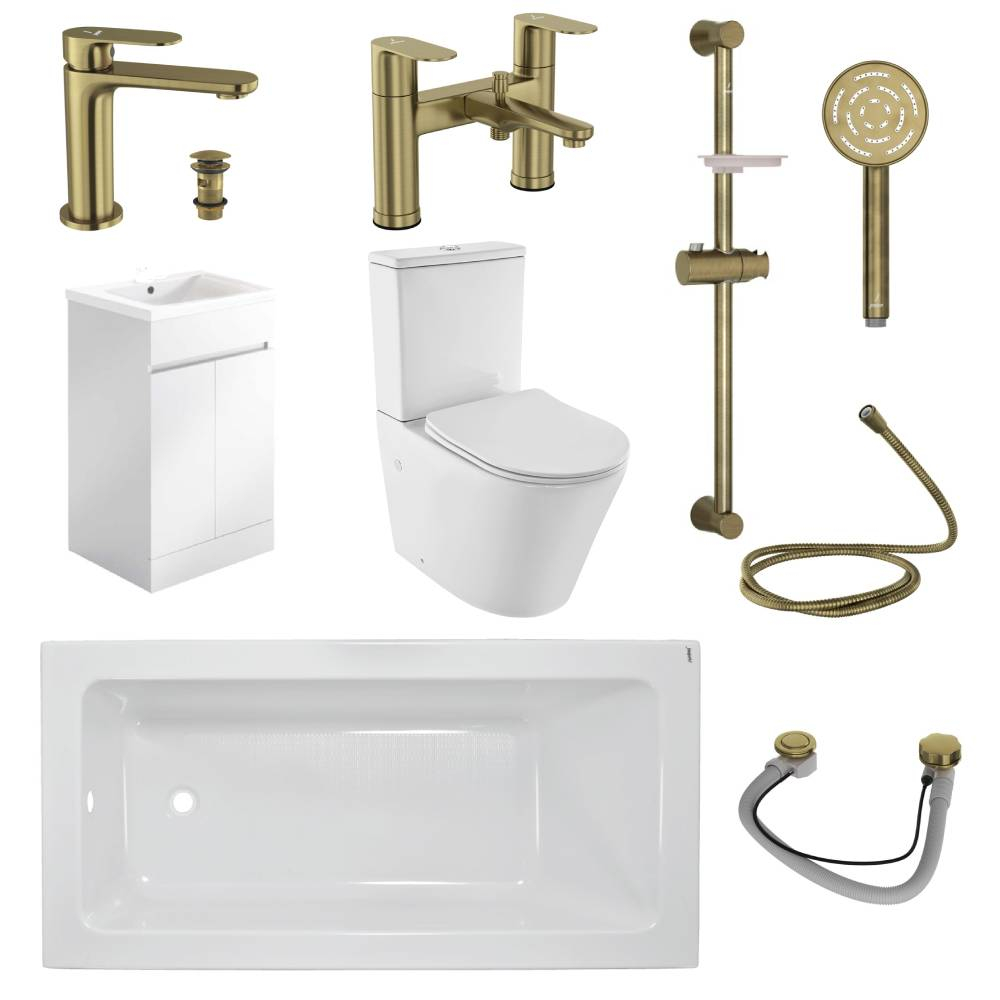 Jaquar Opal Prime Complete Bathroom suite In Antique Bronze With 1700MM Bath & 500 Gloss White Vanity Unit