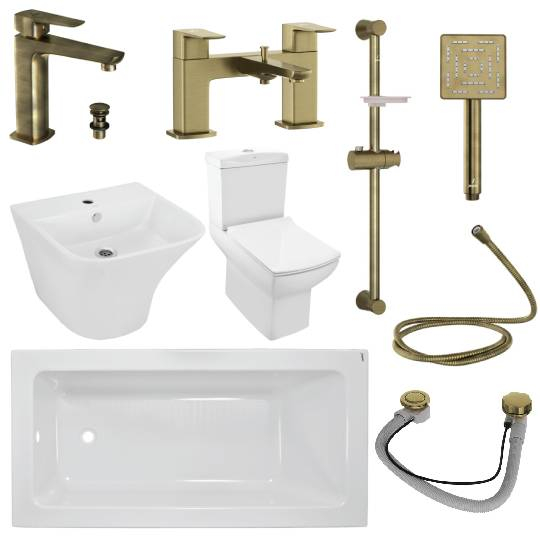 Kubix Full Bathroom Suite By Jaquar In Antique Bronze WIth 1700MM Bath