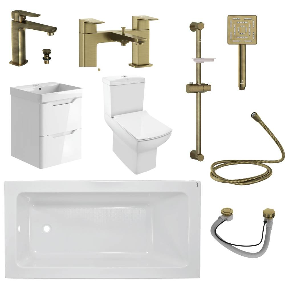 Kubix Full Bathroom Suite By Jaquar In Antique Bronze With 500 Gloss Wall Hung Vanity Unit