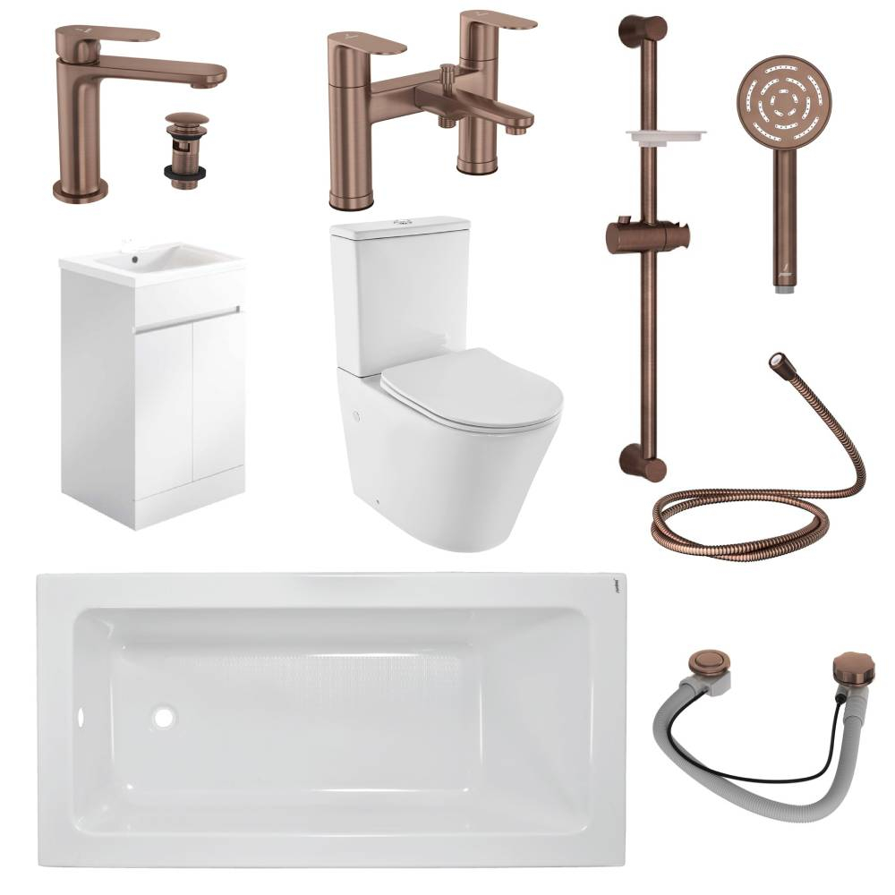 Jaquar Opal Prime Complete Bathroom Suite In Antique Copper With 1700MM Bath And 500MM Gloss White Vanity Unit