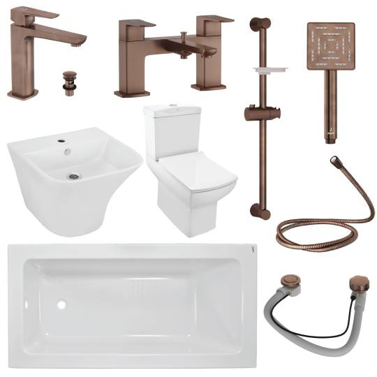 Kubix Full Bathroom Suite By Jaquar In Antique Copper WIth 1700MM Bath