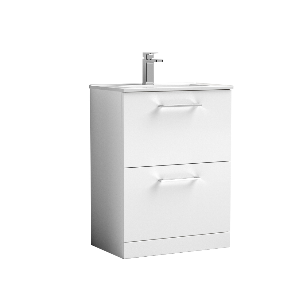 Nuie Arno 600mm Gloss White Floor Standing 2 Drawer Vanity Unit